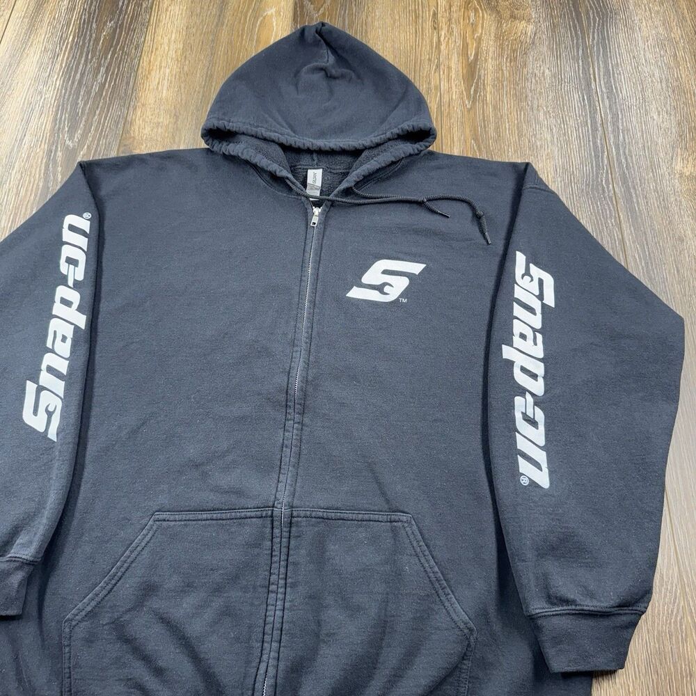 Vintage Snap On Hoodie Mens XXL Black Sweatshirt Car Racing Mechanic Shop Zip Up
